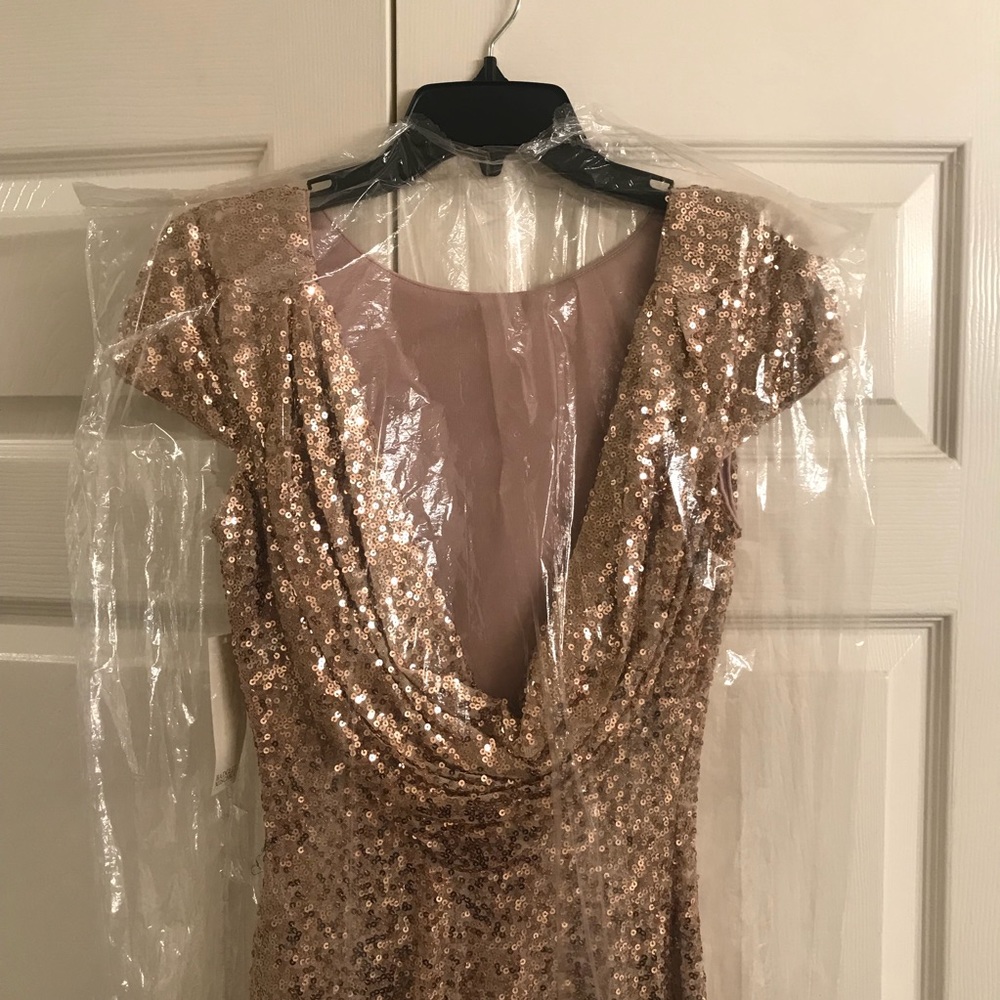 Badgley Mischka blush gold sequin cowl back gown - Picture 4 of 6